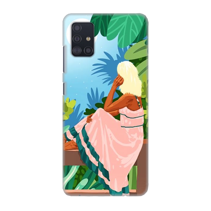 Galaxy A51 SlimFit Forest Moon, Bohemian Woman Jungle Nature Tropical Colorful Travel Fashion Illustration por Uma Prabhakar Gokhale