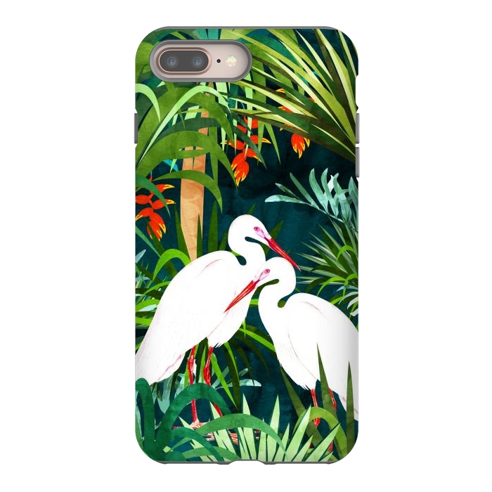 iPhone 7 plus StrongFit To Me, You're Perfect, Tropical Jungle Heron Watercolor Vibrant Painting, Stork Birds Wildlife Love by Uma Prabhakar Gokhale