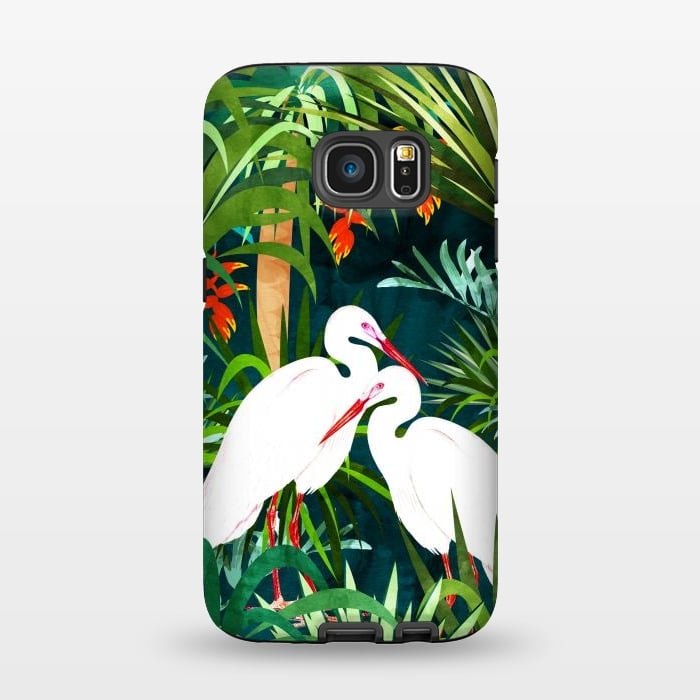 Galaxy S7 StrongFit To Me, You're Perfect, Tropical Jungle Heron Watercolor Vibrant Painting, Stork Birds Wildlife Love by Uma Prabhakar Gokhale