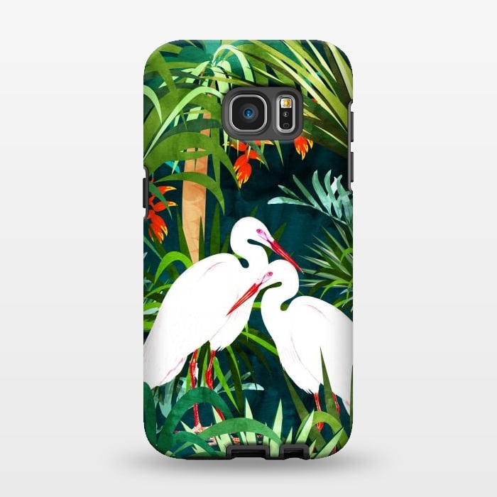 Galaxy S7 EDGE StrongFit To Me, You're Perfect, Tropical Jungle Heron Watercolor Vibrant Painting, Stork Birds Wildlife Love por Uma Prabhakar Gokhale