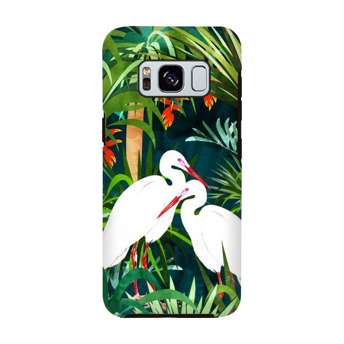 Galaxy S8 StrongFit To Me, You're Perfect, Tropical Jungle Heron Watercolor Vibrant Painting, Stork Birds Wildlife Love by Uma Prabhakar Gokhale