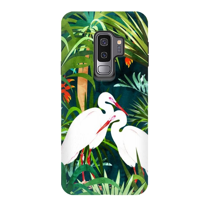 Galaxy S9 plus StrongFit To Me, You're Perfect, Tropical Jungle Heron Watercolor Vibrant Painting, Stork Birds Wildlife Love by Uma Prabhakar Gokhale