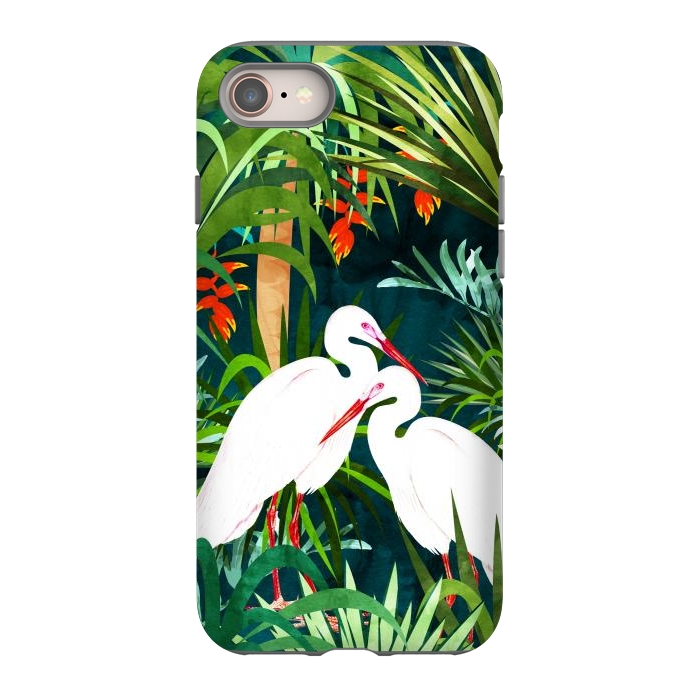 iPhone 8 StrongFit To Me, You're Perfect, Tropical Jungle Heron Watercolor Vibrant Painting, Stork Birds Wildlife Love por Uma Prabhakar Gokhale