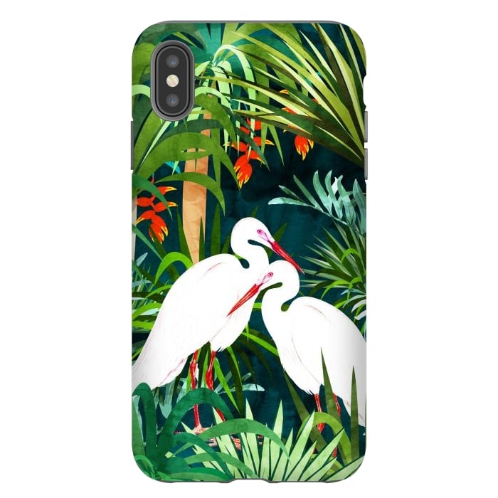 iPhone Xs Max StrongFit To Me, You're Perfect, Tropical Jungle Heron Watercolor Vibrant Painting, Stork Birds Wildlife Love by Uma Prabhakar Gokhale