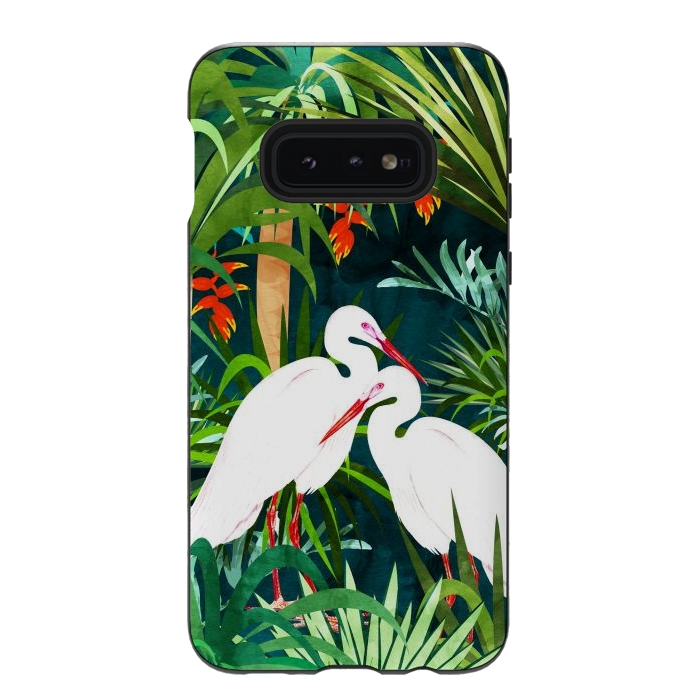 Galaxy S10e StrongFit To Me, You're Perfect, Tropical Jungle Heron Watercolor Vibrant Painting, Stork Birds Wildlife Love by Uma Prabhakar Gokhale