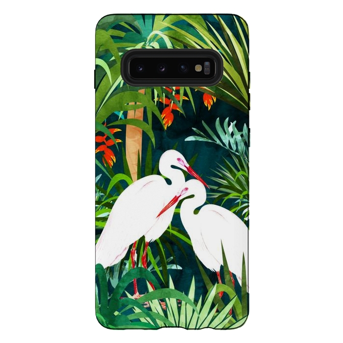 Galaxy S10 plus StrongFit To Me, You're Perfect, Tropical Jungle Heron Watercolor Vibrant Painting, Stork Birds Wildlife Love by Uma Prabhakar Gokhale