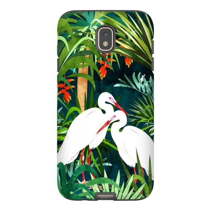 Galaxy J7 StrongFit To Me, You're Perfect, Tropical Jungle Heron Watercolor Vibrant Painting, Stork Birds Wildlife Love by Uma Prabhakar Gokhale