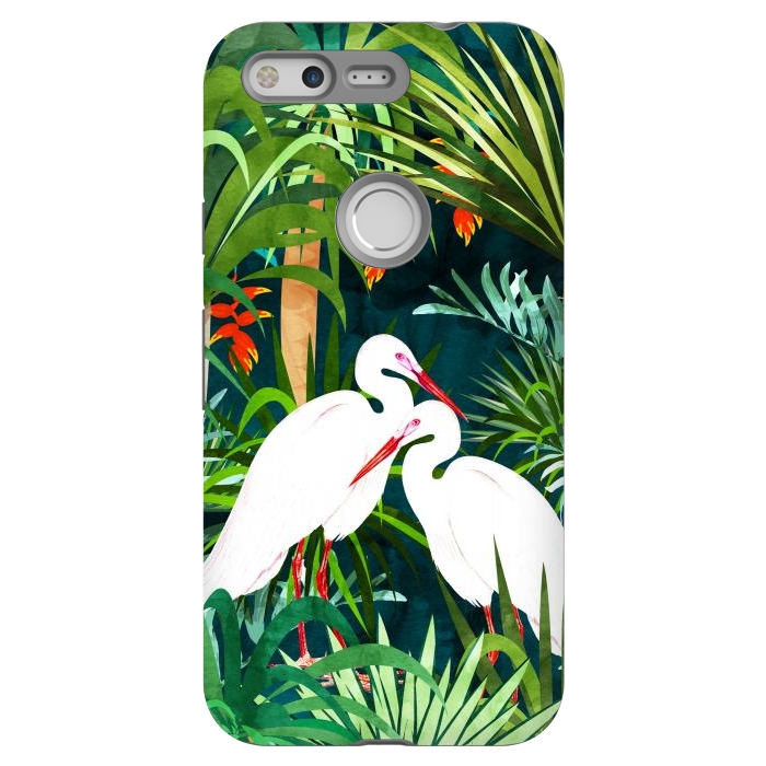 Pixel StrongFit To Me, You're Perfect, Tropical Jungle Heron Watercolor Vibrant Painting, Stork Birds Wildlife Love by Uma Prabhakar Gokhale