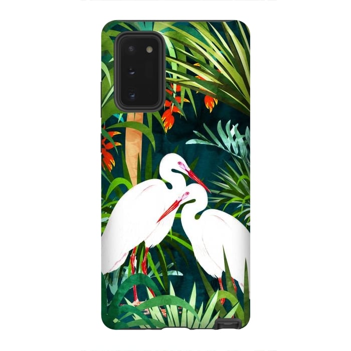 Galaxy Note 20 StrongFit To Me, You're Perfect, Tropical Jungle Heron Watercolor Vibrant Painting, Stork Birds Wildlife Love by Uma Prabhakar Gokhale