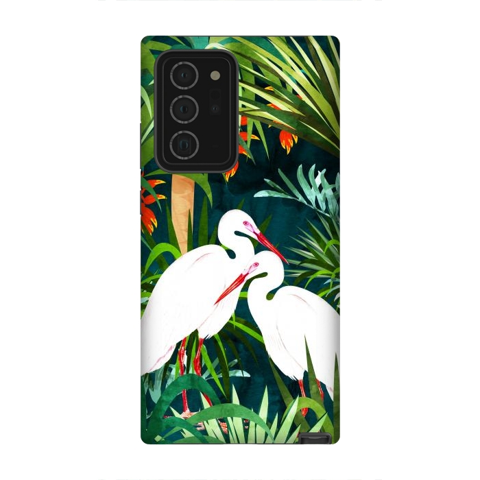 Galaxy Note 20 Ultra StrongFit To Me, You're Perfect, Tropical Jungle Heron Watercolor Vibrant Painting, Stork Birds Wildlife Love by Uma Prabhakar Gokhale