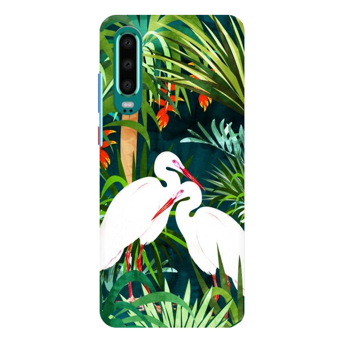 P30 SlimFit To Me, You're Perfect, Tropical Jungle Heron Watercolor Vibrant Painting, Stork Birds Wildlife Love por Uma Prabhakar Gokhale