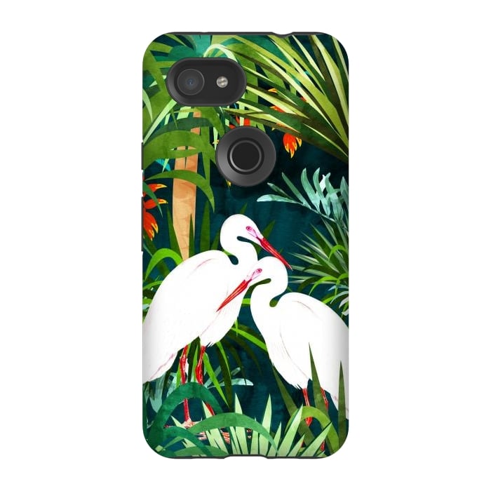 Pixel 3A StrongFit To Me, You're Perfect, Tropical Jungle Heron Watercolor Vibrant Painting, Stork Birds Wildlife Love by Uma Prabhakar Gokhale