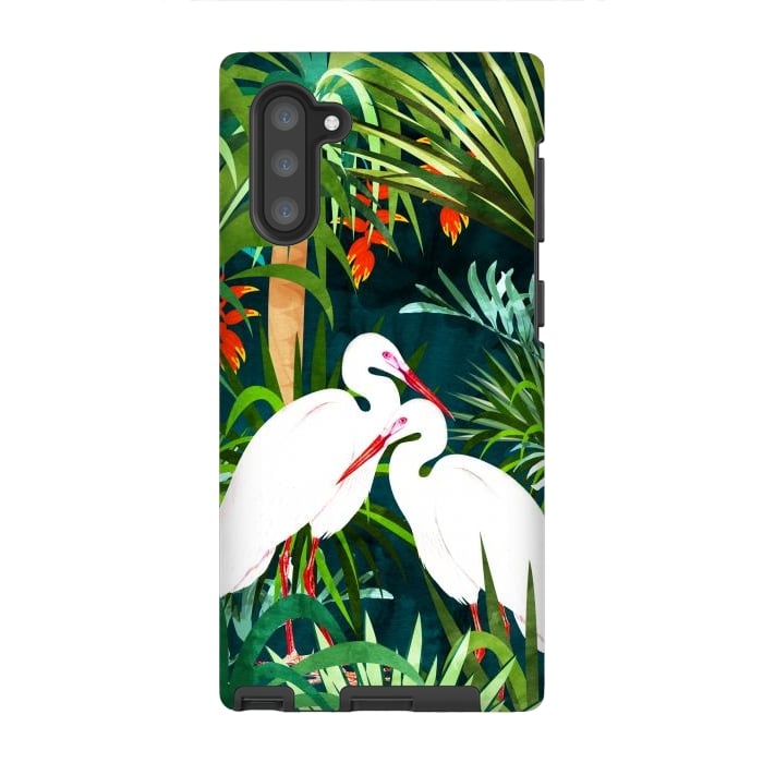 Galaxy Note 10 StrongFit To Me, You're Perfect, Tropical Jungle Heron Watercolor Vibrant Painting, Stork Birds Wildlife Love by Uma Prabhakar Gokhale