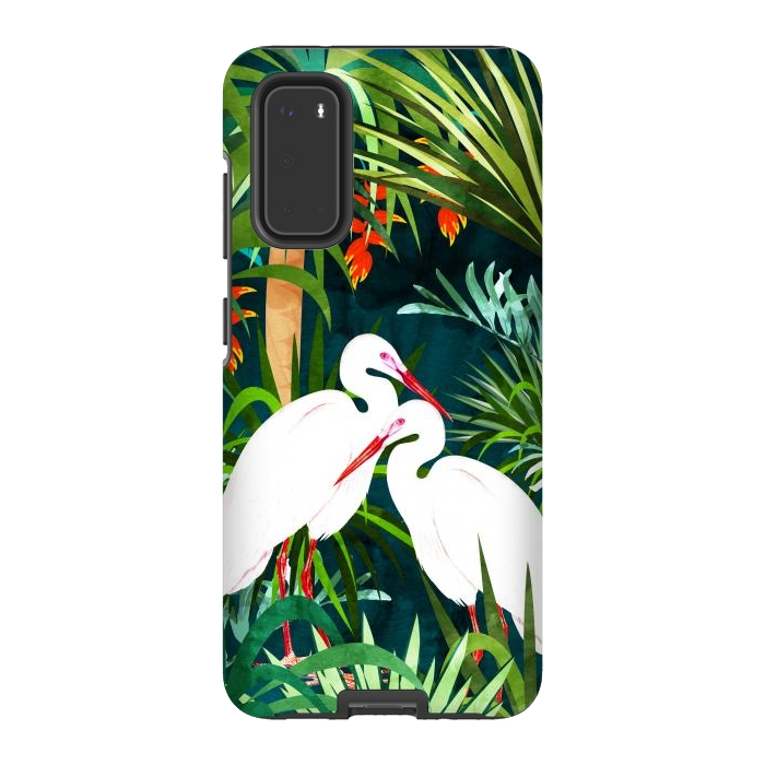 Galaxy S20 StrongFit To Me, You're Perfect, Tropical Jungle Heron Watercolor Vibrant Painting, Stork Birds Wildlife Love by Uma Prabhakar Gokhale