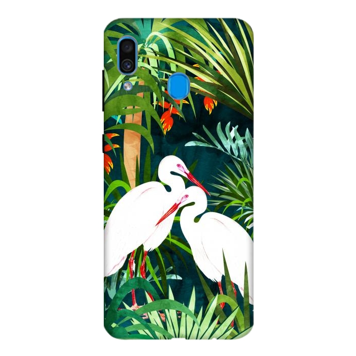 Galaxy A20 / A30 SlimFit To Me, You're Perfect, Tropical Jungle Heron Watercolor Vibrant Painting, Stork Birds Wildlife Love por Uma Prabhakar Gokhale