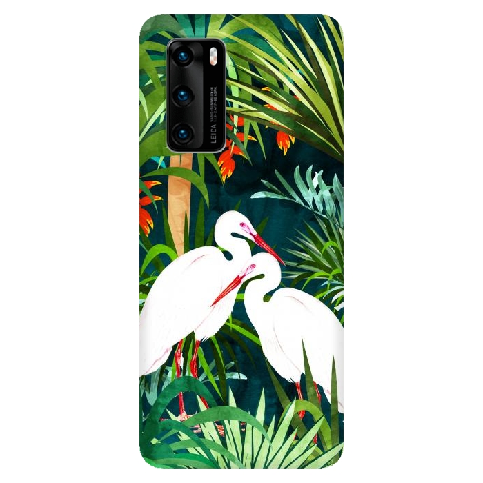 P40 SlimFit To Me, You're Perfect, Tropical Jungle Heron Watercolor Vibrant Painting, Stork Birds Wildlife Love por Uma Prabhakar Gokhale