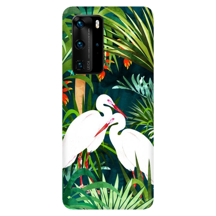 P40 pro SlimFit To Me, You're Perfect, Tropical Jungle Heron Watercolor Vibrant Painting, Stork Birds Wildlife Love por Uma Prabhakar Gokhale