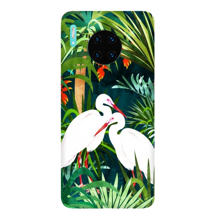 Mate 30 SlimFit To Me, You're Perfect, Tropical Jungle Heron Watercolor Vibrant Painting, Stork Birds Wildlife Love por Uma Prabhakar Gokhale