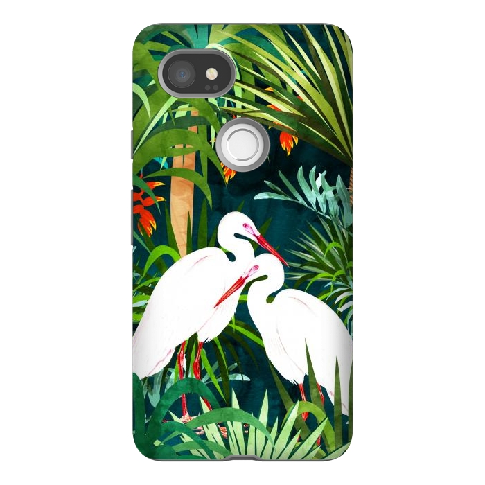 Pixel 2XL StrongFit To Me, You're Perfect, Tropical Jungle Heron Watercolor Vibrant Painting, Stork Birds Wildlife Love by Uma Prabhakar Gokhale