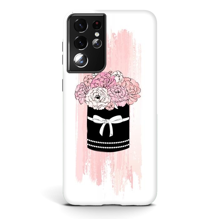 Galaxy S21 ultra StrongFit Flower Box with pink Peonies by Martina
