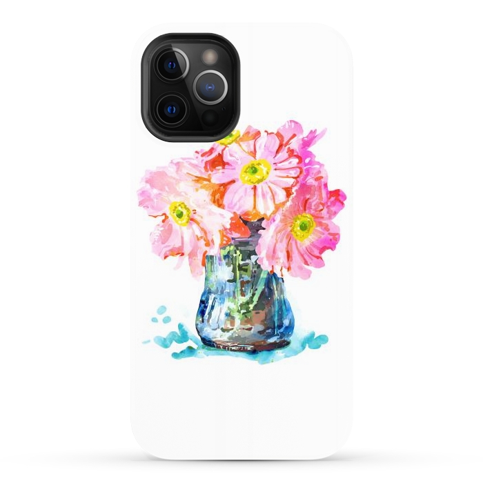 iPhone 12 Pro Max StrongFit Watercolor Flower Pot by Uma Prabhakar Gokhale