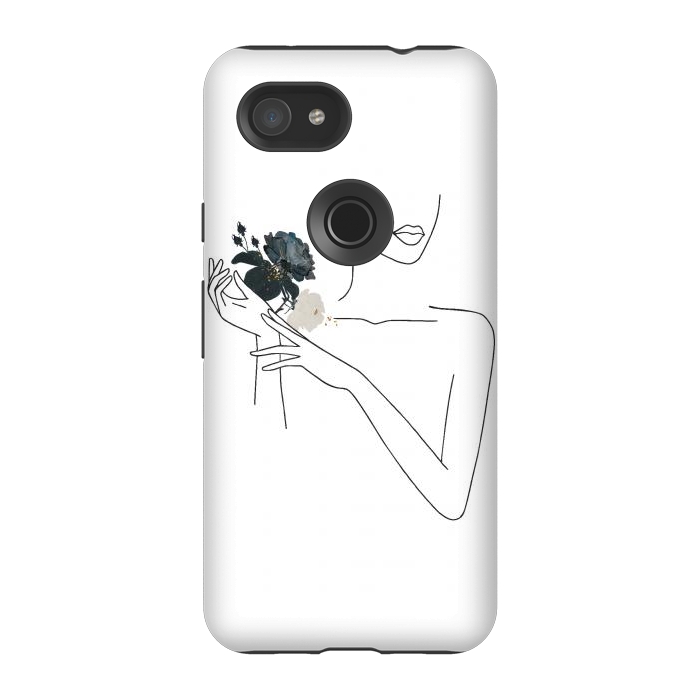 Pixel 3A StrongFit Lineart Girl With Black Flowers by DaDo ART