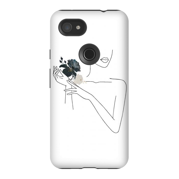 Pixel 3AXL StrongFit Lineart Girl With Black Flowers by DaDo ART