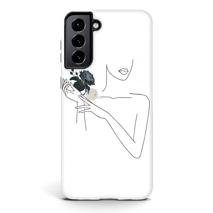 Galaxy S21 StrongFit Lineart Girl With Black Flowers by DaDo ART
