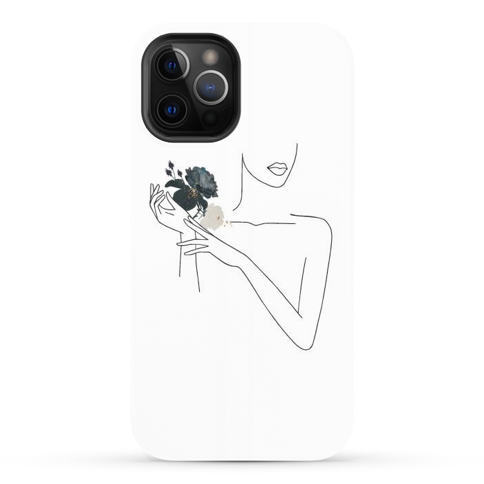 iPhone 12 Pro Max StrongFit Lineart Girl With Black Flowers by DaDo ART