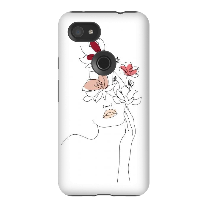 Pixel 3AXL StrongFit Lineart Girl Flowers by DaDo ART