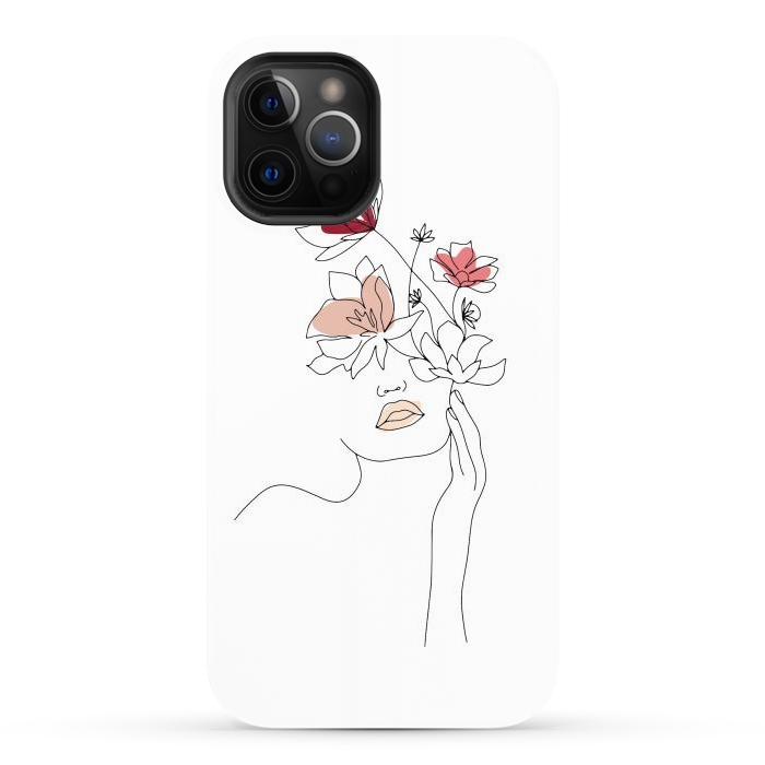 iPhone 12 Pro Max StrongFit Lineart Girl Flowers by DaDo ART