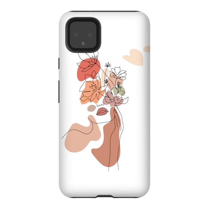 Pixel 4XL StrongFit Lineart Girl With Flowers by DaDo ART