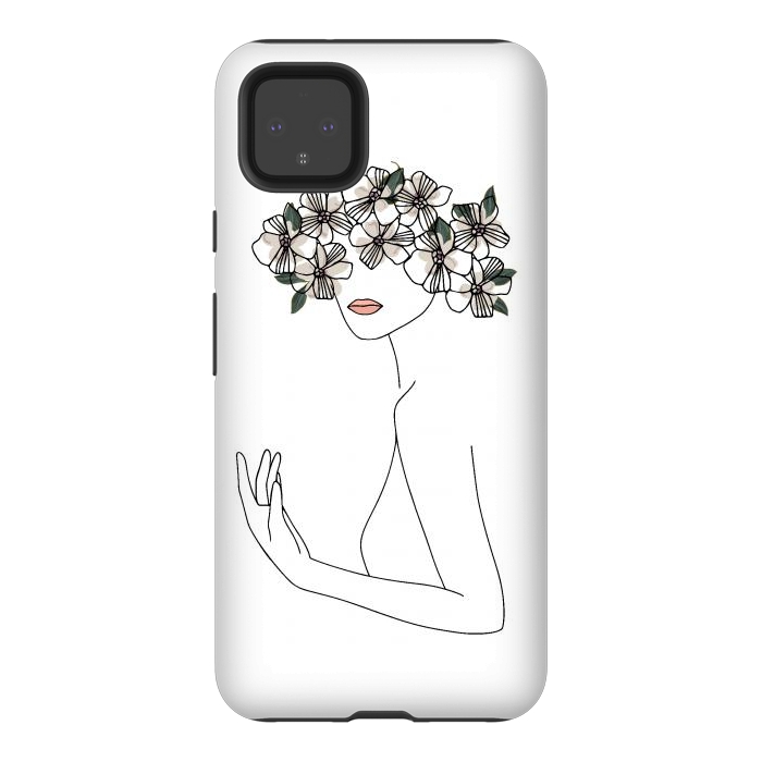 Pixel 4XL StrongFit Lineart - Nymph Girl Floral by DaDo ART