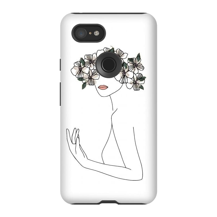 Pixel 3XL StrongFit Lineart - Nymph Girl Floral by DaDo ART