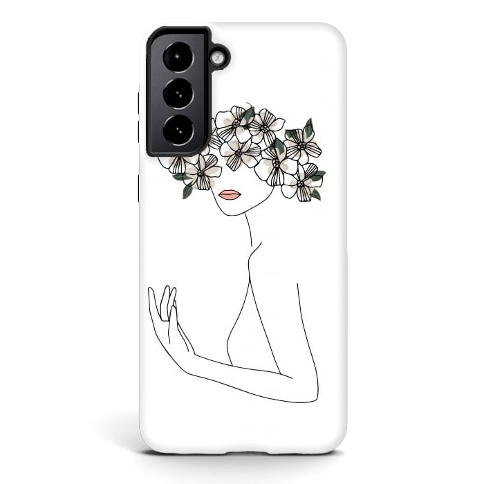 Galaxy S21 plus StrongFit Lineart - Nymph Girl Floral by DaDo ART