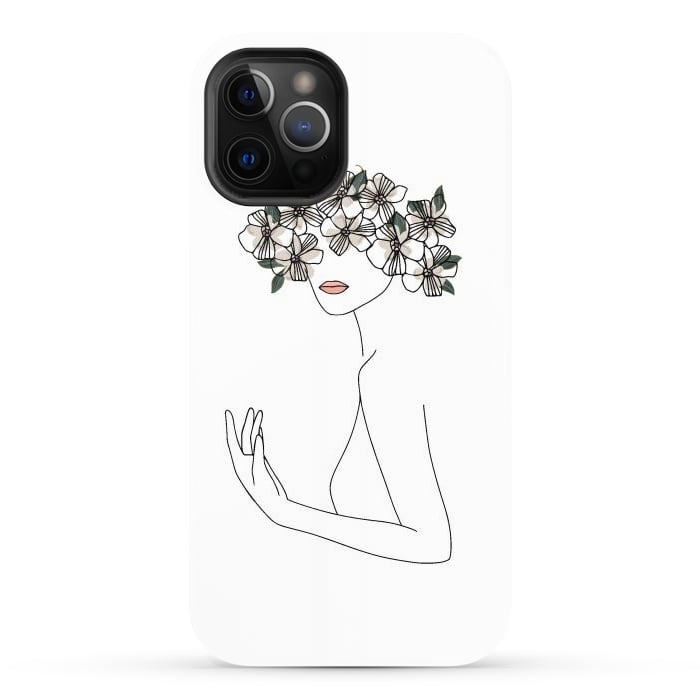 iPhone 12 Pro Max StrongFit Lineart - Nymph Girl Floral by DaDo ART