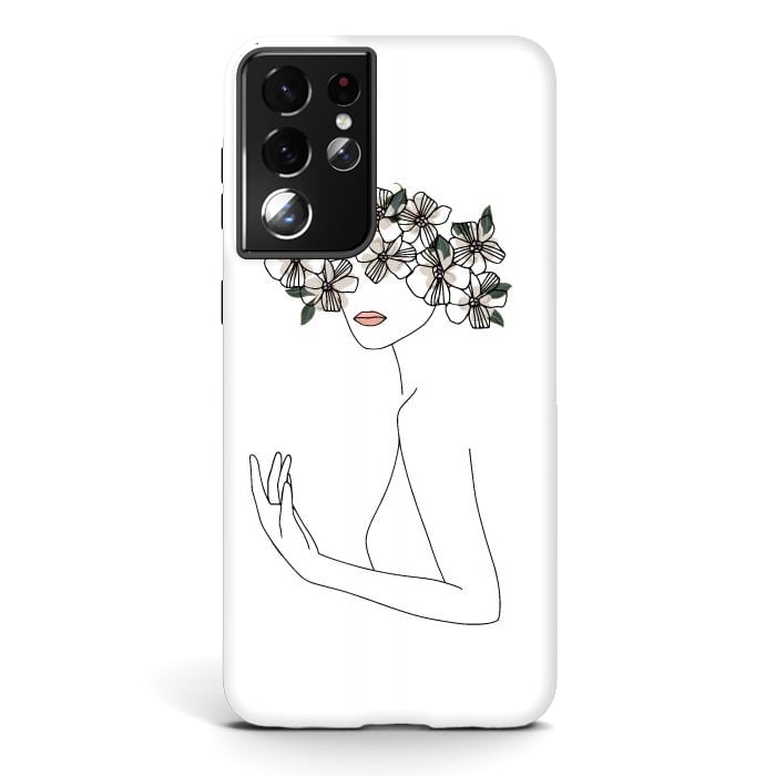 Galaxy S21 ultra StrongFit Lineart - Nymph Girl Floral by DaDo ART