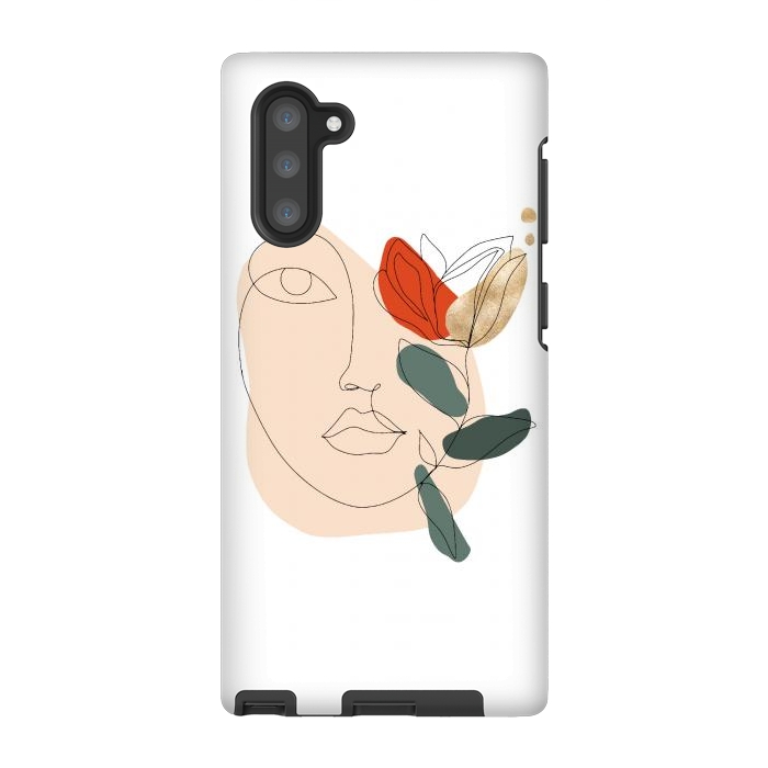 Galaxy Note 10 StrongFit Lineart Face Floral  by DaDo ART