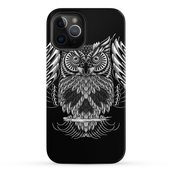 iPhone 12 Pro Max StrongFit Owl Skull Ornate (Dark) by Afif Quilimo