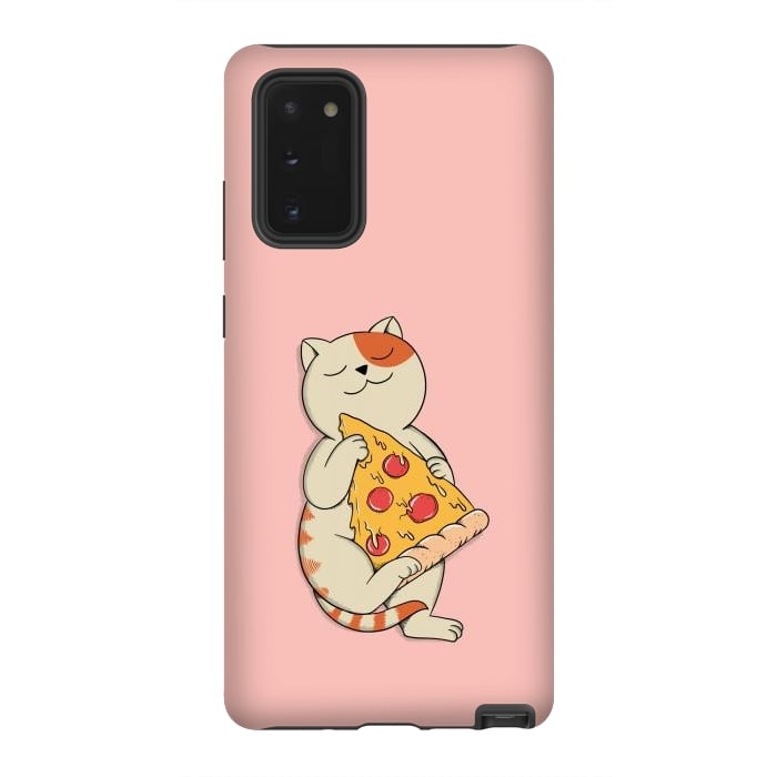 Galaxy Note 20 StrongFit Cat and Pizza Pink by Coffee Man