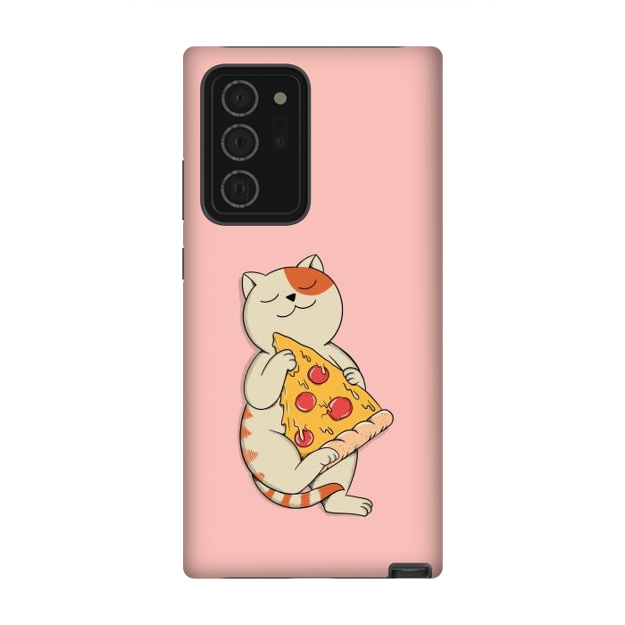 Galaxy Note 20 Ultra StrongFit Cat and Pizza Pink by Coffee Man