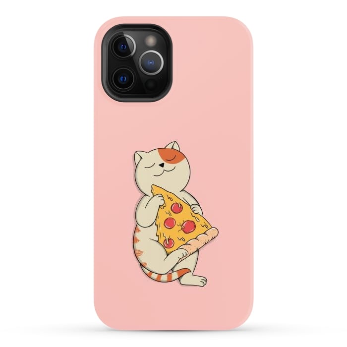 iPhone 12 Pro Max StrongFit Cat and Pizza Pink by Coffee Man