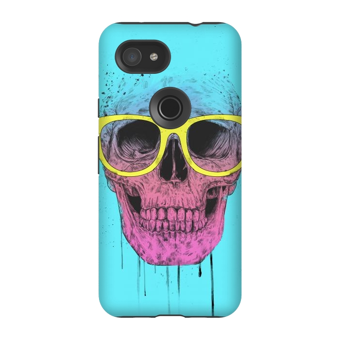 Pixel 3A StrongFit Pop Art Skull With Glasses by Balazs Solti