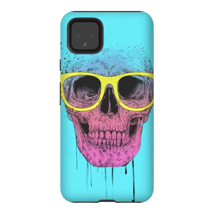 Pixel 4XL StrongFit Pop Art Skull With Glasses by Balazs Solti
