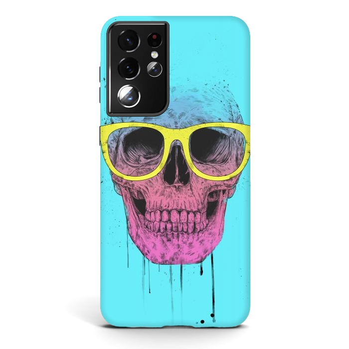 Galaxy S21 ultra StrongFit Pop Art Skull With Glasses by Balazs Solti