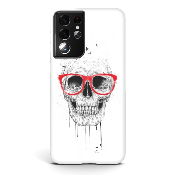 Galaxy S21 ultra StrongFit Skull with red glasses by Balazs Solti