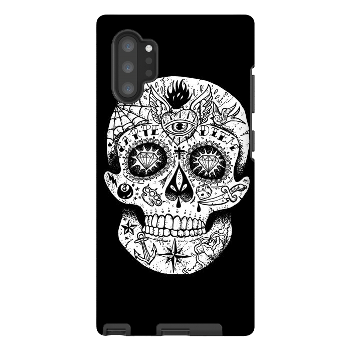 Galaxy Note 10 plus StrongFit Tattooed Skull by Mitxel Gonzalez