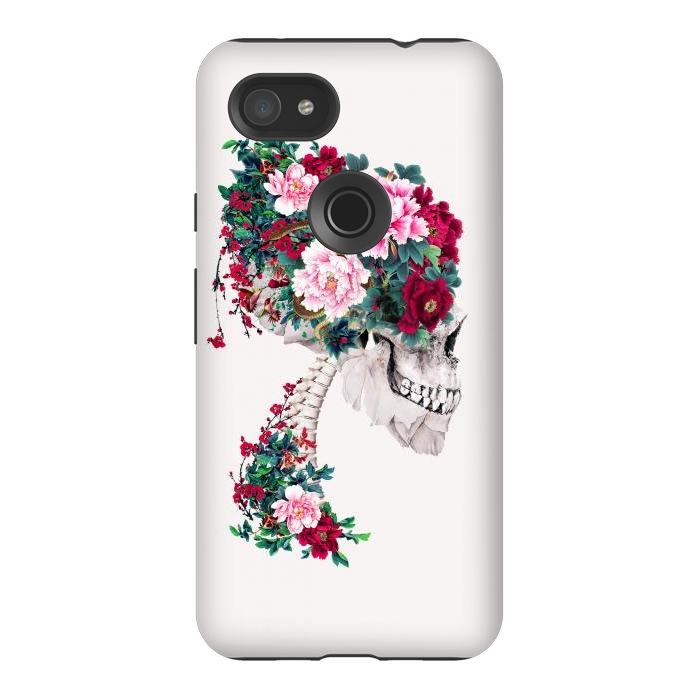 Pixel 3AXL StrongFit Skull with Peonies by Riza Peker