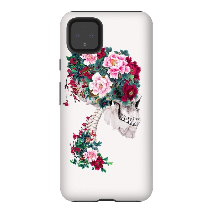 Pixel 4XL StrongFit Skull with Peonies by Riza Peker
