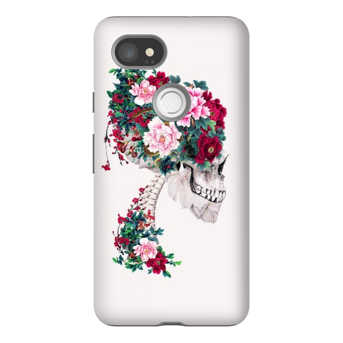 Pixel 2XL StrongFit Skull with Peonies by Riza Peker